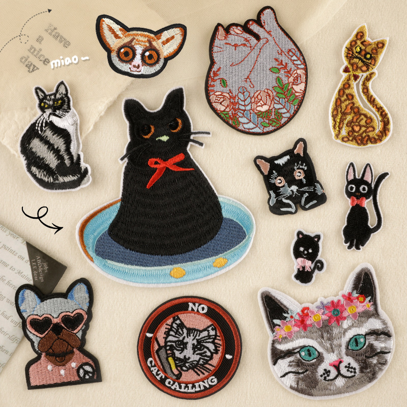 embroidery animal patch cartoon cat patch clothing accessories shoe and hat bag accessories embroidery cloth sticker
