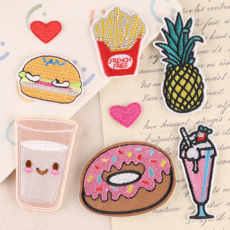 embroidered cloth label French fries pineapple burger clothes patch clothing accessories accessories love embroidery cloth sticker