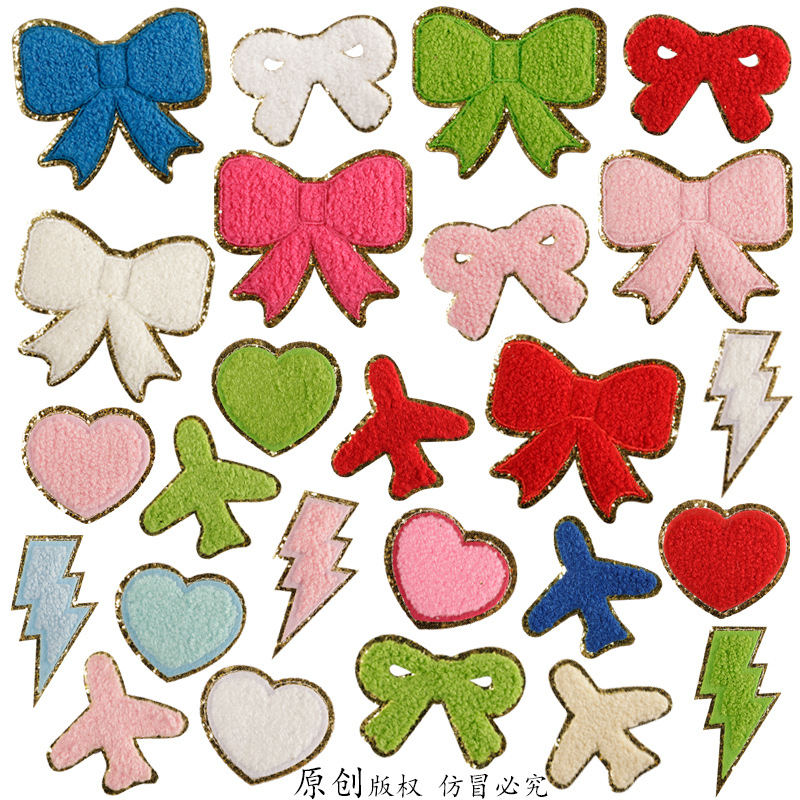 Iron on patches embroidery sticker adhesive patch sticker shoe and hat accessories patch towel embroidery bow aircraft cloth label cloth sticker