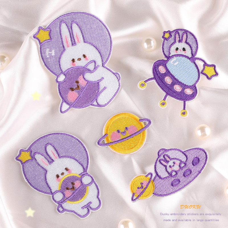 Iron on patches cartoon rabbit astronaut badge clothing accessories patch self-adhesive embroidery cloth sticker