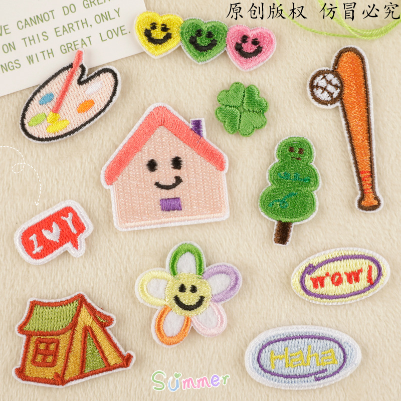 embroidery patch trumpet cartoon house flower patch sticker accessories DIY cloth sticker