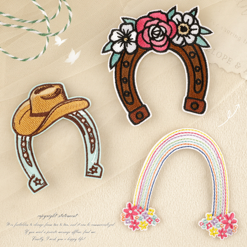 Iron on patches shoe emblem clothing accessories flower western cowboy hat embroidery sticker DIY adhesive patch sticker