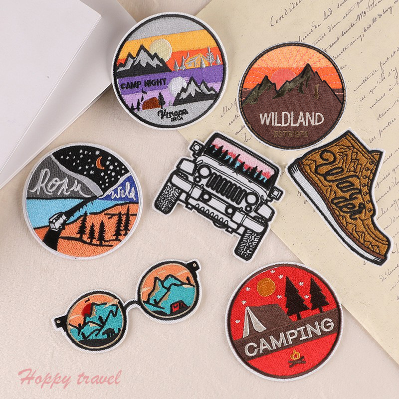 Iron on patches outdoor round mountain campfire badge cloth label clothing accessories patch sticker adhesive-backed embroidery cloth sticker
