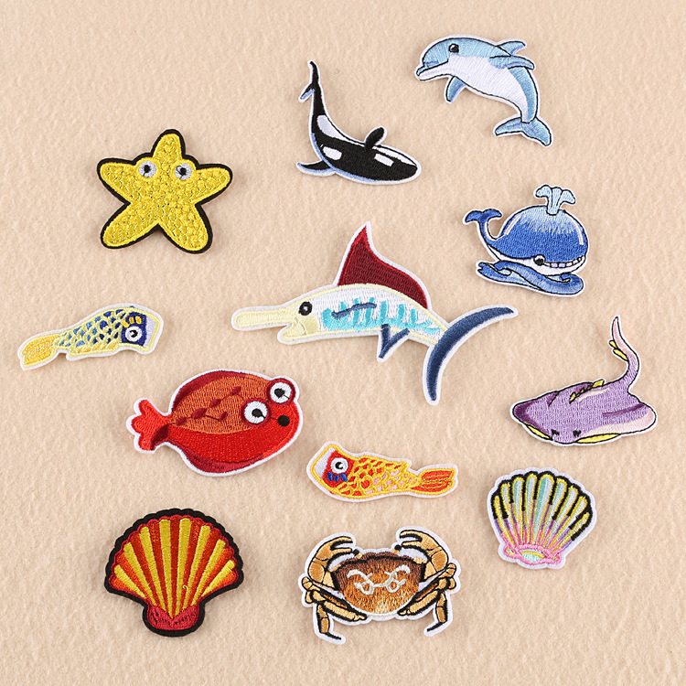 Iron on patches clothing accessories factory direct sales shell crab fish seafood animal cloth sticker patch sticker