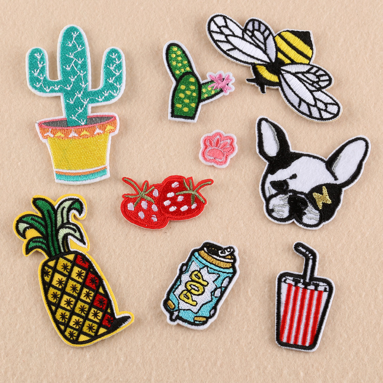cartoon ironing sticker patch sticker Iron on patches cactus bee strawberry fruit embroidery cloth sticker accessories