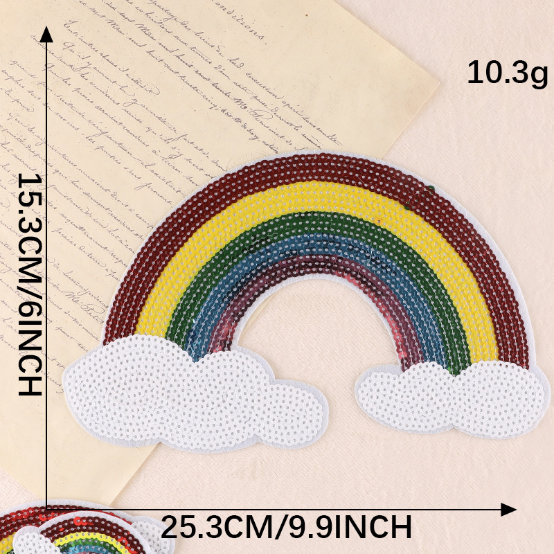 Iron on patches cartoon sequins rainbow badge coat and hat patch beads embroidery clothing accessories embroidery cloth sticker