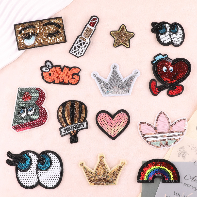 Beads Embroidered Cloth Stickers Letters Rainbow Sequins Clothing Accessories Patches Shoes and Hats Bag Accessories Cloth Labels