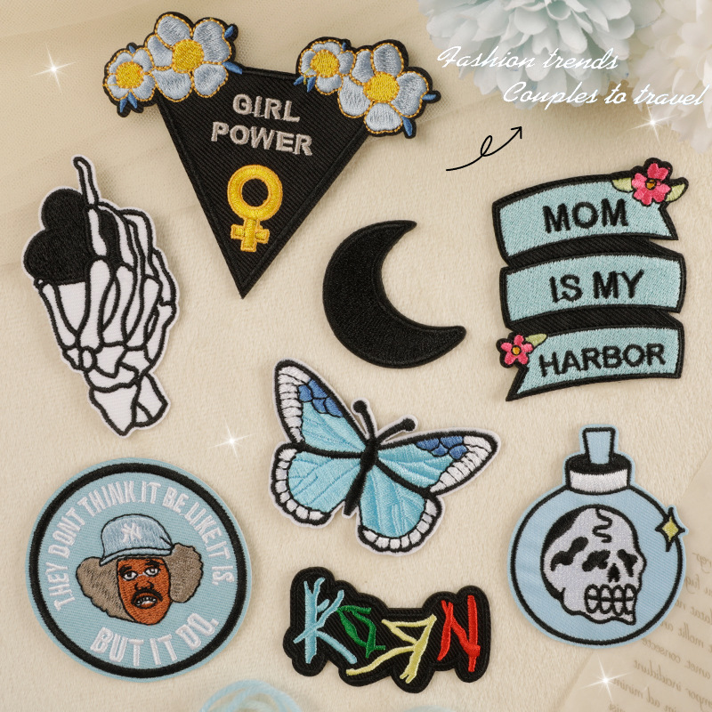Iron on patches Cloth Label Badge Label Embroidery Sticker Butterfly English Adhesive Patch Sticker Clothing Accessories Cloth Sticker