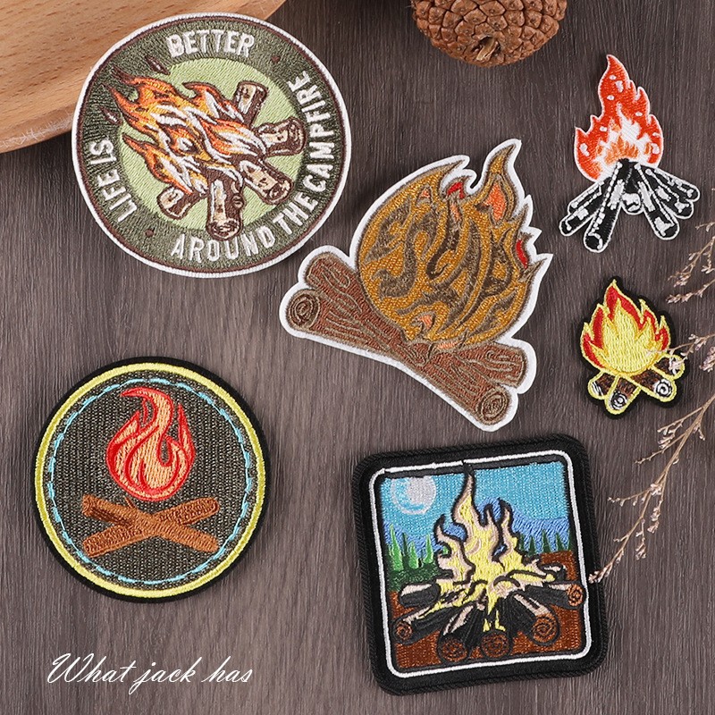 Iron on patches Campfire Round Badge Cloth Label Clothing Accessories Hand Account DIY Adhesive Patch Sticker Embroidery Cloth Sticker
