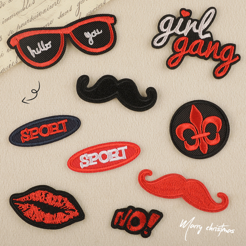 Hand account DIY Iron on patches cloth badge glasses English clothing and hat accessories embroidery patch patch cloth sticker