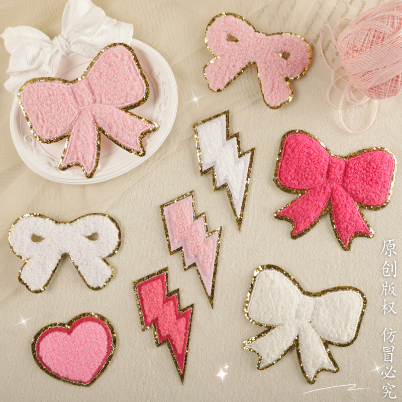 Iron on patches coat and hat accessories accessories towel embroidery patch bow lightning patch embroidery sticker cloth sticker