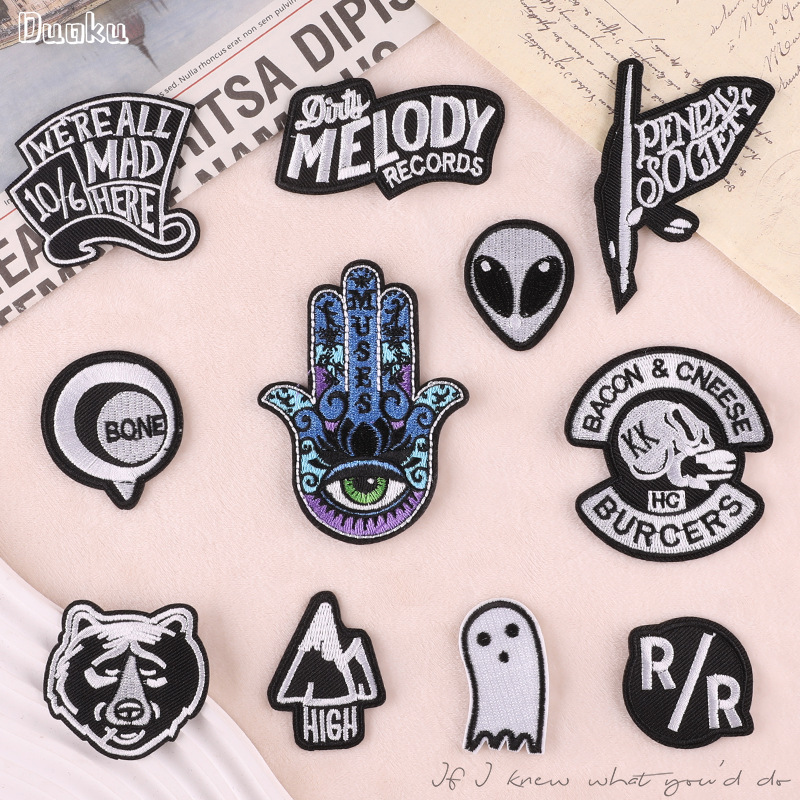 patch embroidery badge embroidery badge cloth label clothing accessories English letters DIY adhesive-backed patch cloth sticker