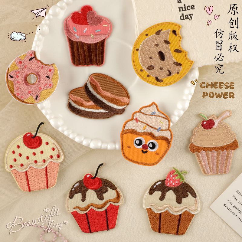 Iron on patches accessories self-adhesive patch stickers food cake embroidery stickers clothing accessories badge cloth stickers