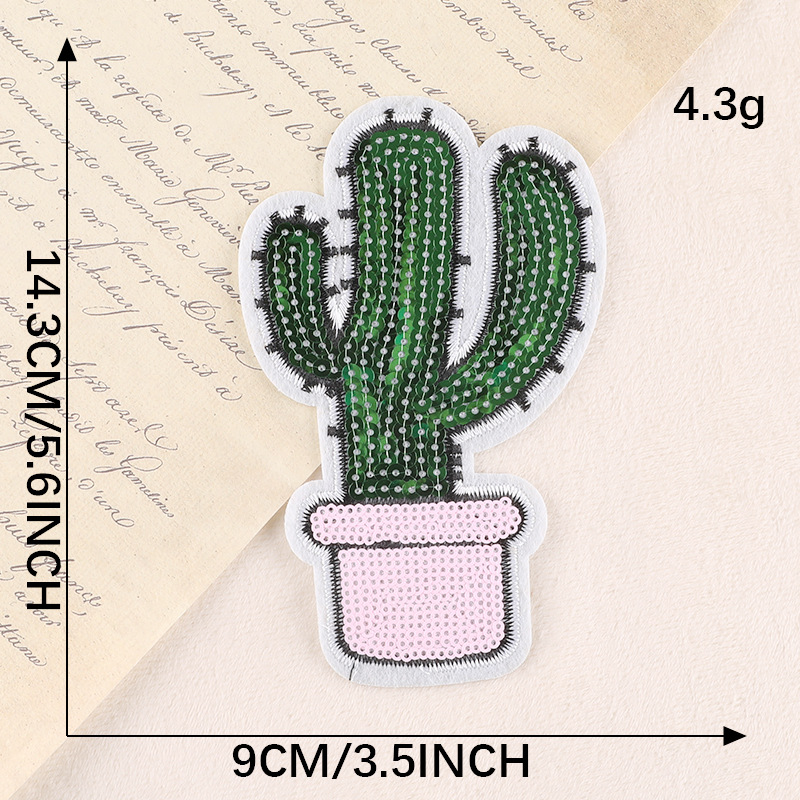 Iron on patches Bead Sheet Embroidery Sequin Cactus Clothing Accessories Adhesive Patch Sticker Chapter Large Embroidery Cloth Sticker