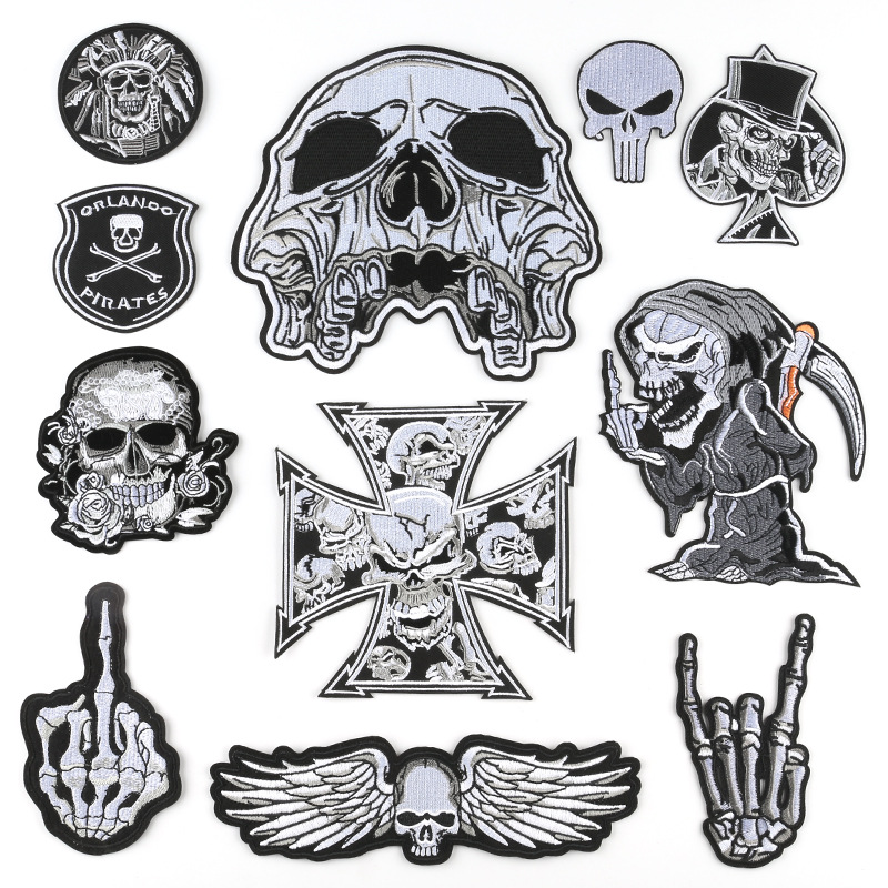 Embroidery Badge Patch Sticker Clothing Accessories Skull Finger Ghost Head Embroidery Cloth Sticker