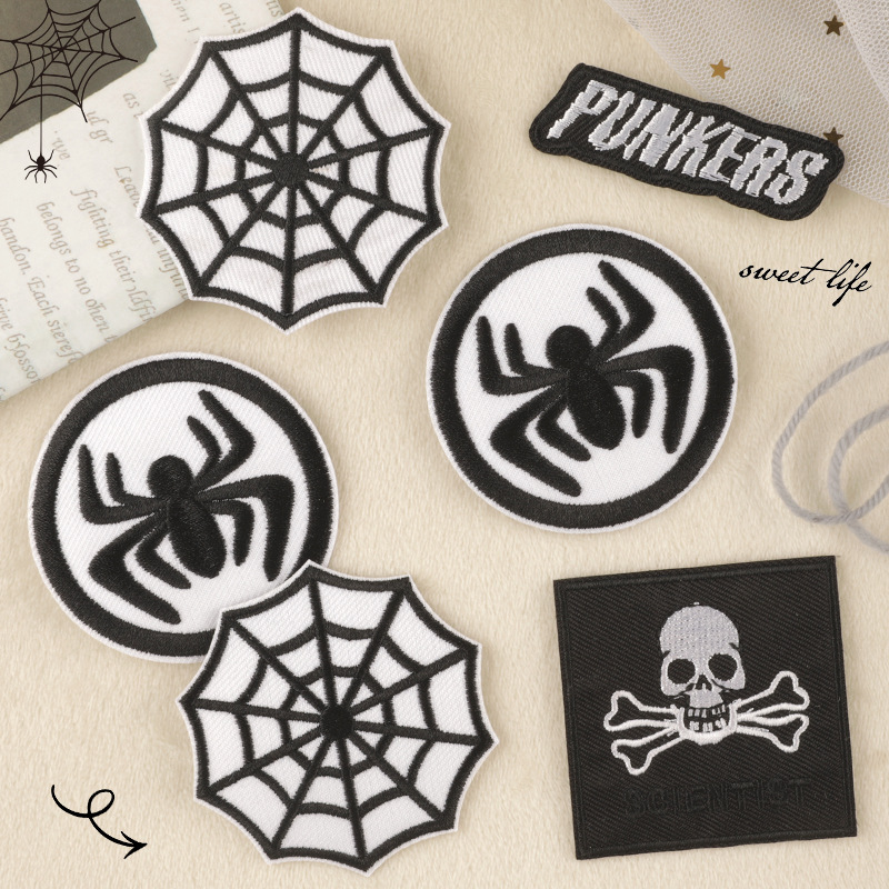Iron on patches personalized patch sticker shoe emblem embroidery sticker spider web skull accessories patch cloth sticker