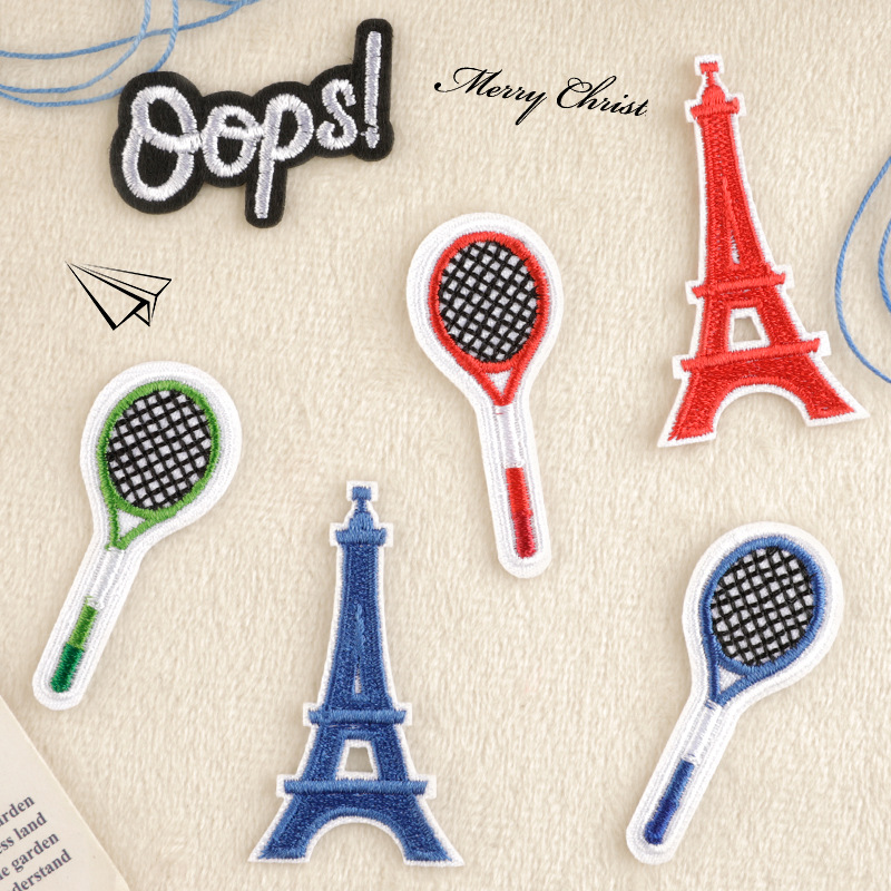 Iron on patches clothing accessories embroidery badminton racket tower patch sticker Korean hot-selling cloth sticker