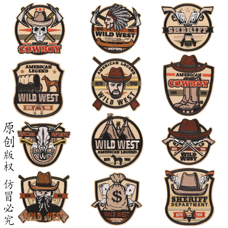 Embroidery badge round personalized patch sticker western denim embroidery sticker patch accessories cloth sticker