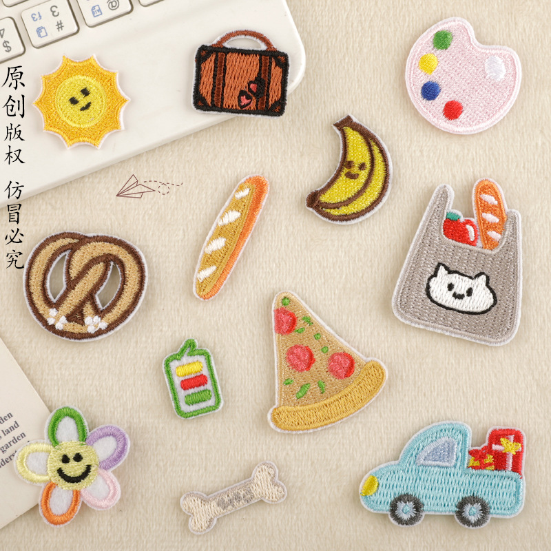 Korean hot sale clothing accessories adhesive patch cartoon food embroidery patch accessories cloth sticker