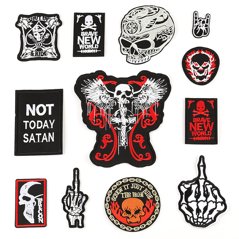 Iron on patches skull letter patch sticker embroidery clothing accessories embroidery sticker cloth sticker