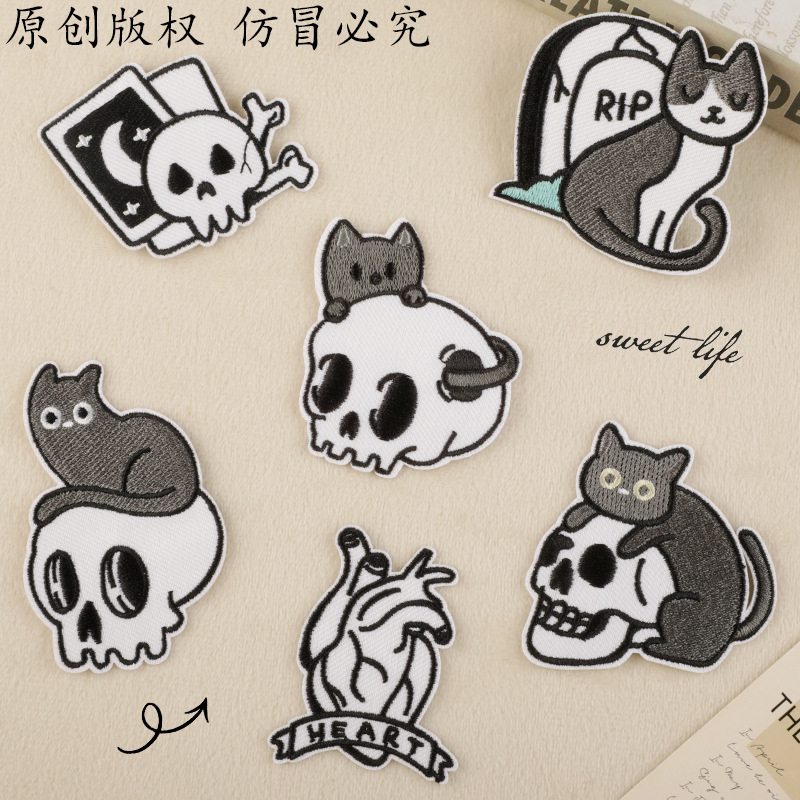Cartoon skull cat clothing accessories embroidery patch Iron on patches animal patch patch cloth sticker