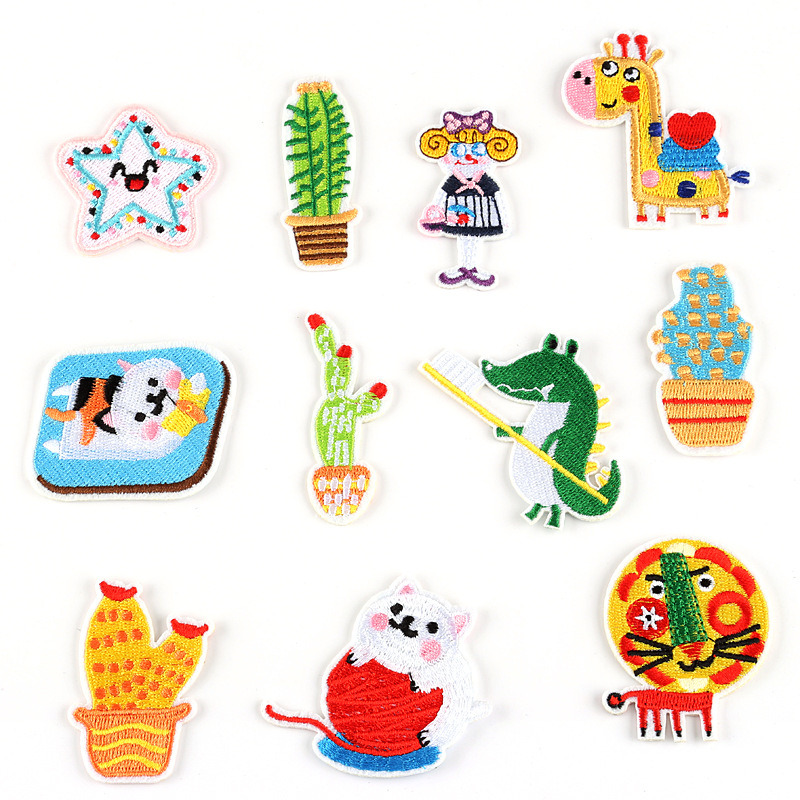 Embroidery sticker cartoon cloth label cactus clothing accessories hand account DIY self-adhesive down jacket patch sticker cloth sticker