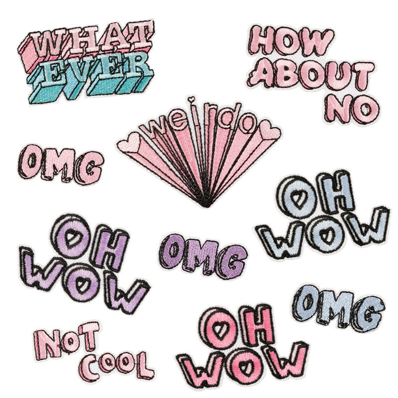 Embroidery patch cartoon badge English letter patch clothing accessories handbook DIY accessories embroidery sticker