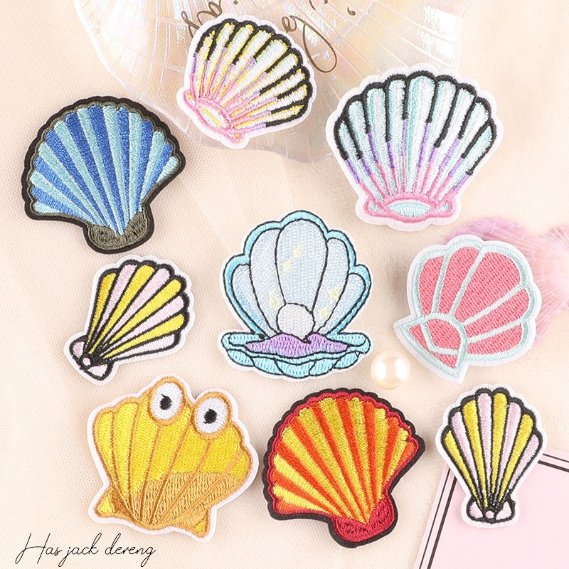 Iron on patches cartoon scallop shell badge clothing accessories chapter patch adhesive-backed embroidery cloth sticker