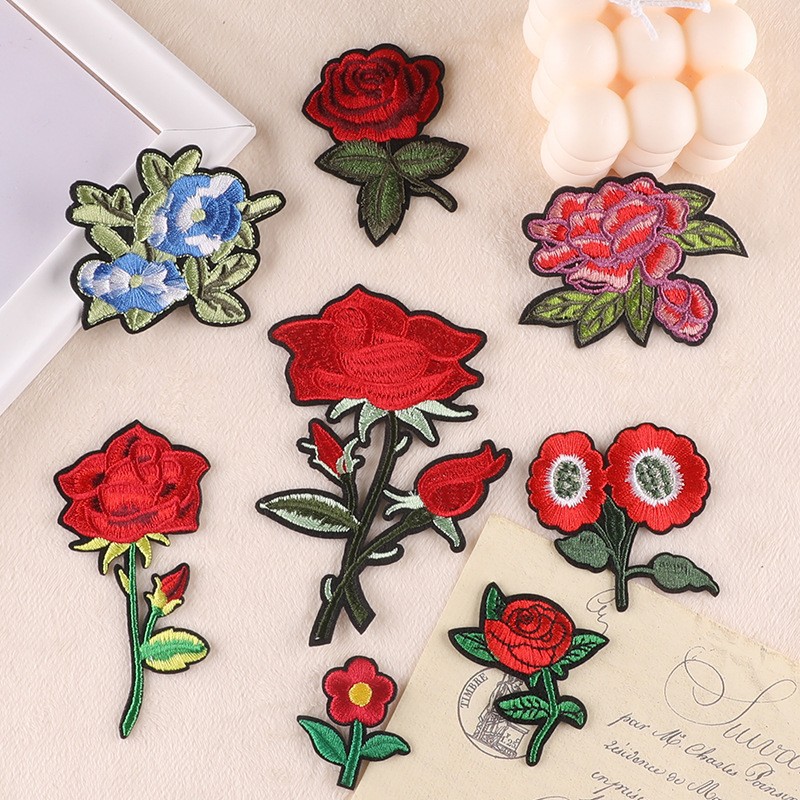 Iron on patches rose cloth label European and American fashion DIY patch sticker shoe and hat clothing accessories embroidery cloth sticker