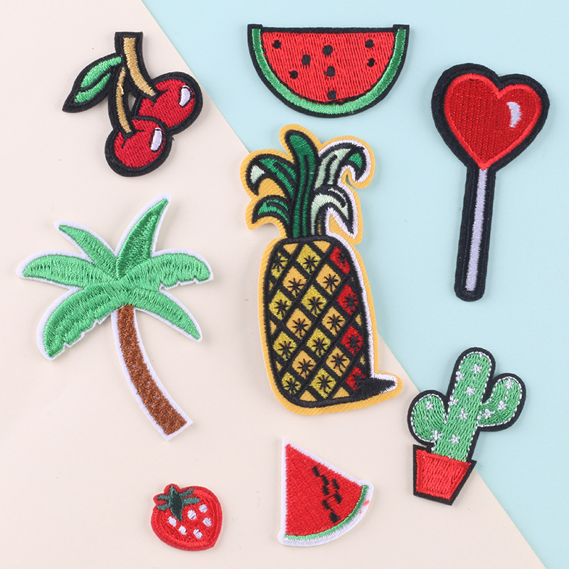 embroidery cloth label fruit coconut tree cactus brooch DIY clothing accessories patch sticker embroidery cloth sticker