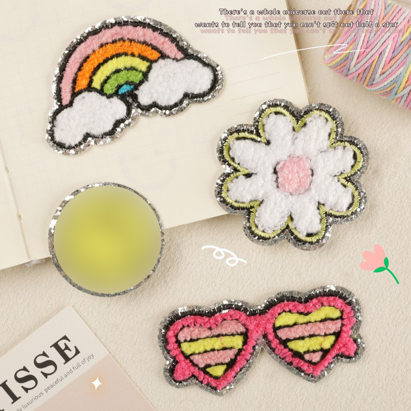 Iron on patches clothing accessories embroidery sticker badge towel embroidery rainbow smiley face adhesive patch cloth sticker