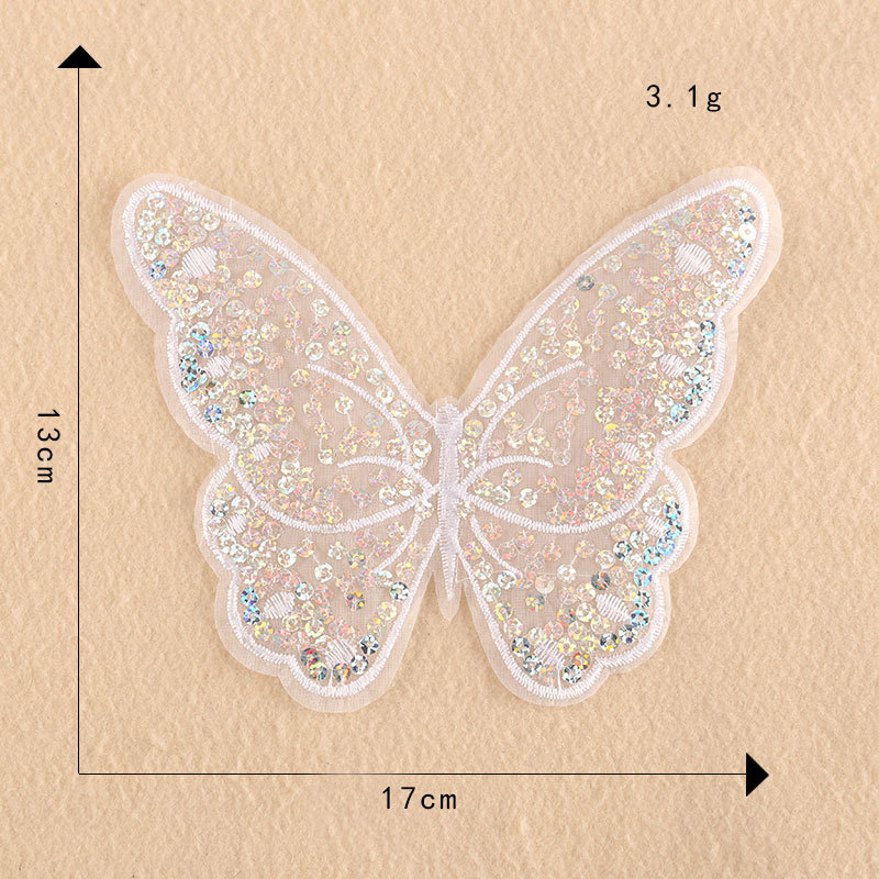 Clothing accessories sequin embroidery butterfly cloth sticker stage clothing accessories white transparent clothes patch sticker cloth label