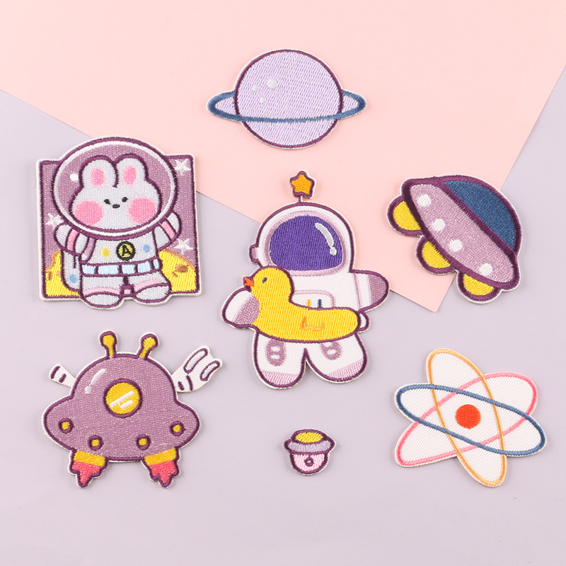 Iron on patches planet astronaut embroidery sticker adhesive patch sticker accessories self-adhesive cloth sticker