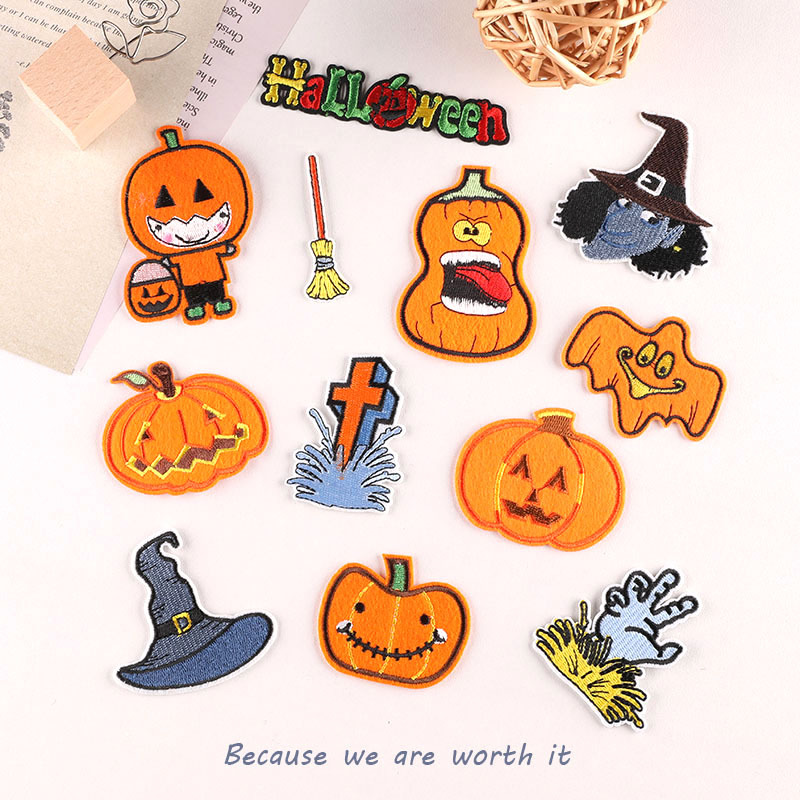 Iron on patches pumpkin skull halloween element patch sticker shoe hat bag costume accessories embroidery cloth sticker