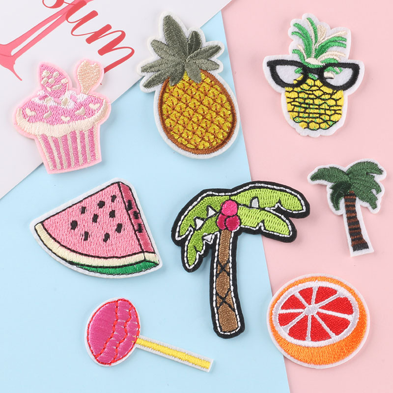embroidery sticker clothing accessories hand account DIY European and American patch sticker coconut tree pineapple fruit embroidery cloth sticker