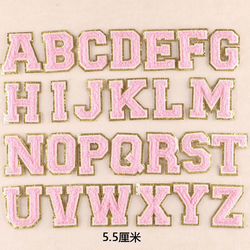 Iron on patches towel embroidery English letter patch clothing accessories sticker embroidery chenille self-adhesive embroidery cloth sticker