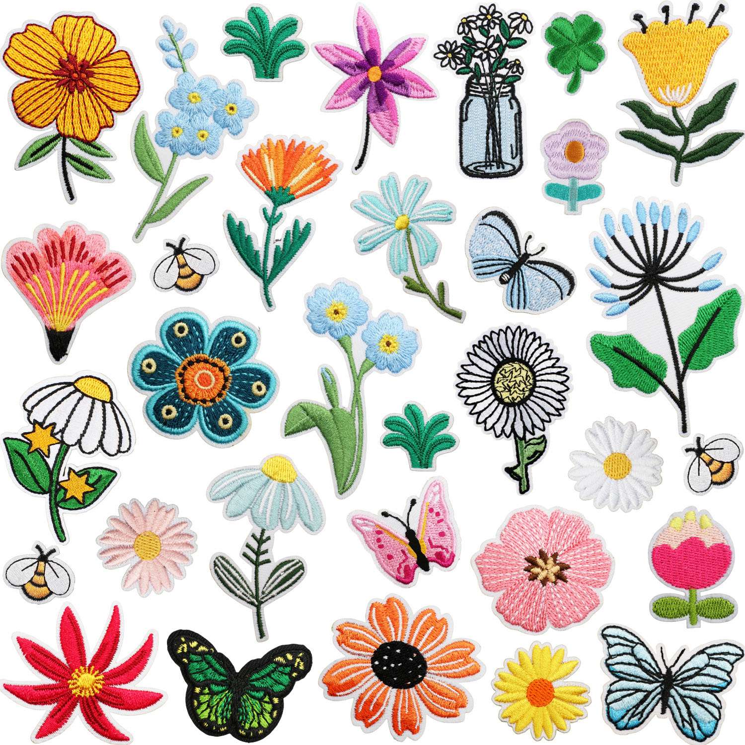 Cute grass bee Iron on Patches cloth sticker flower bag clothes decoration Iron on Patches butterfly patch sticker sun flower ironing
