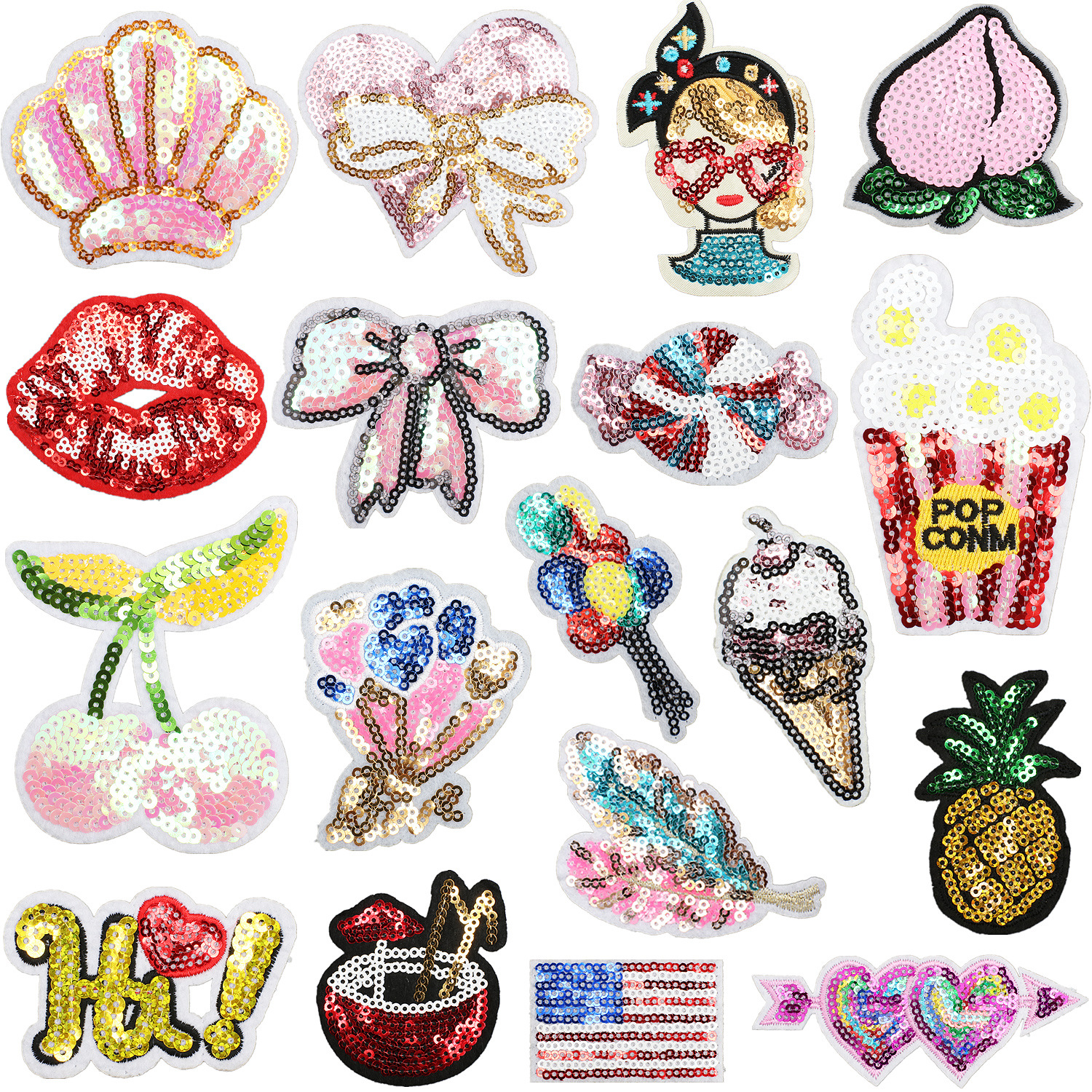 Cherry small mouth Iron on Patches cloth sticker sequins Iron on Patches sticker bow patch sticker beads Iron on Patches stamp wholesale