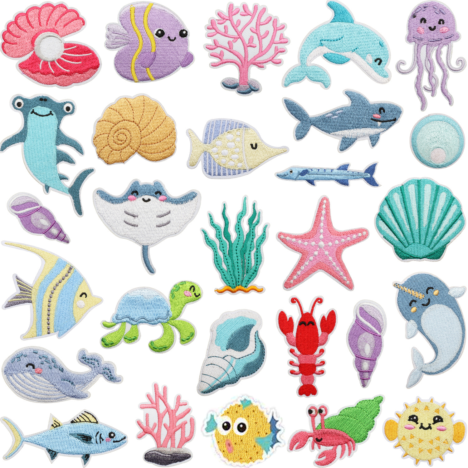 Iron on Patches cloth sticker shark dolphin patch sticker clothes decoration jellyfish small fish Iron on Patches label conch chapter boy