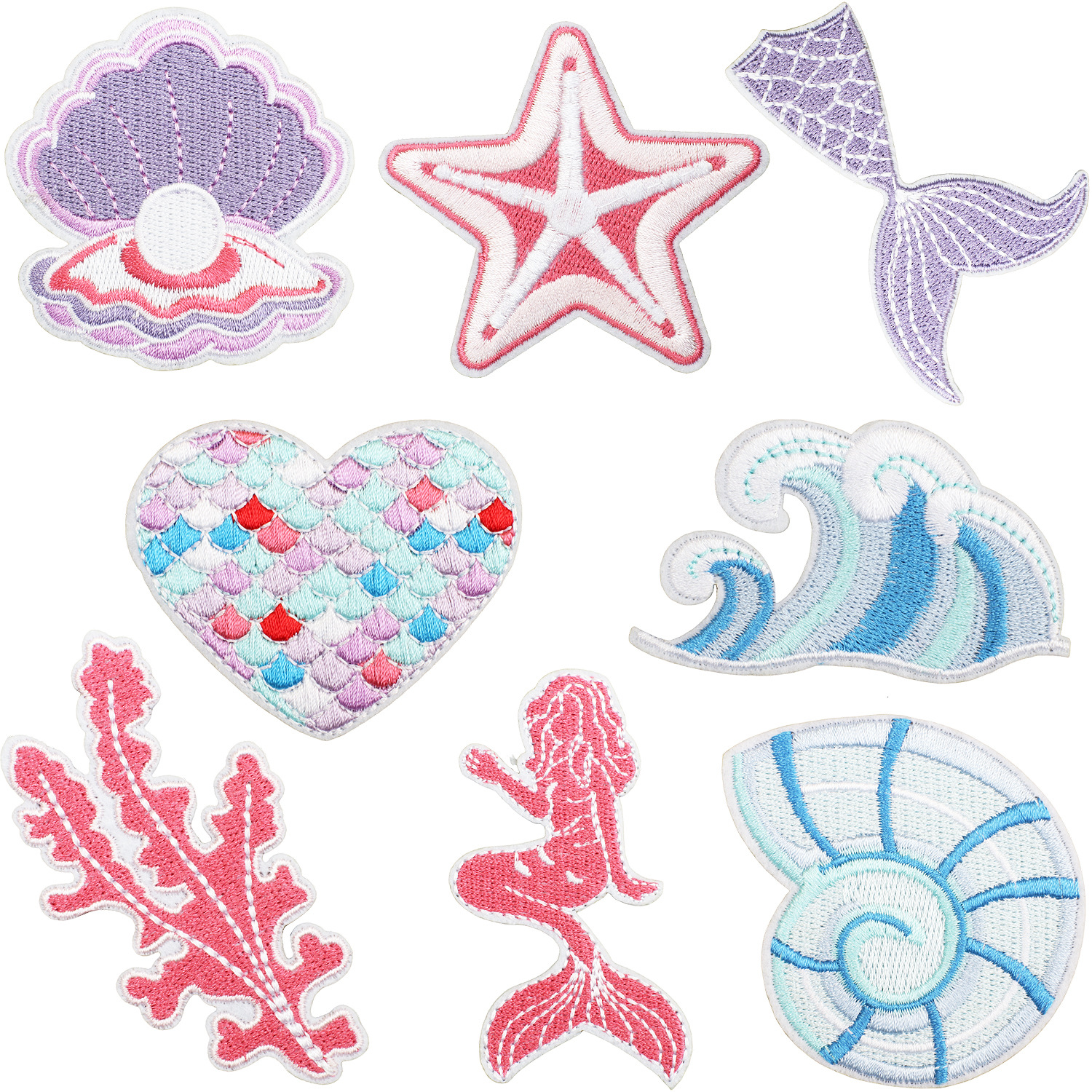 mermaid tail Iron on Patches cloth sticker shell pearl patch sticker clothes decoration waves conch Iron on Patches chapter boy