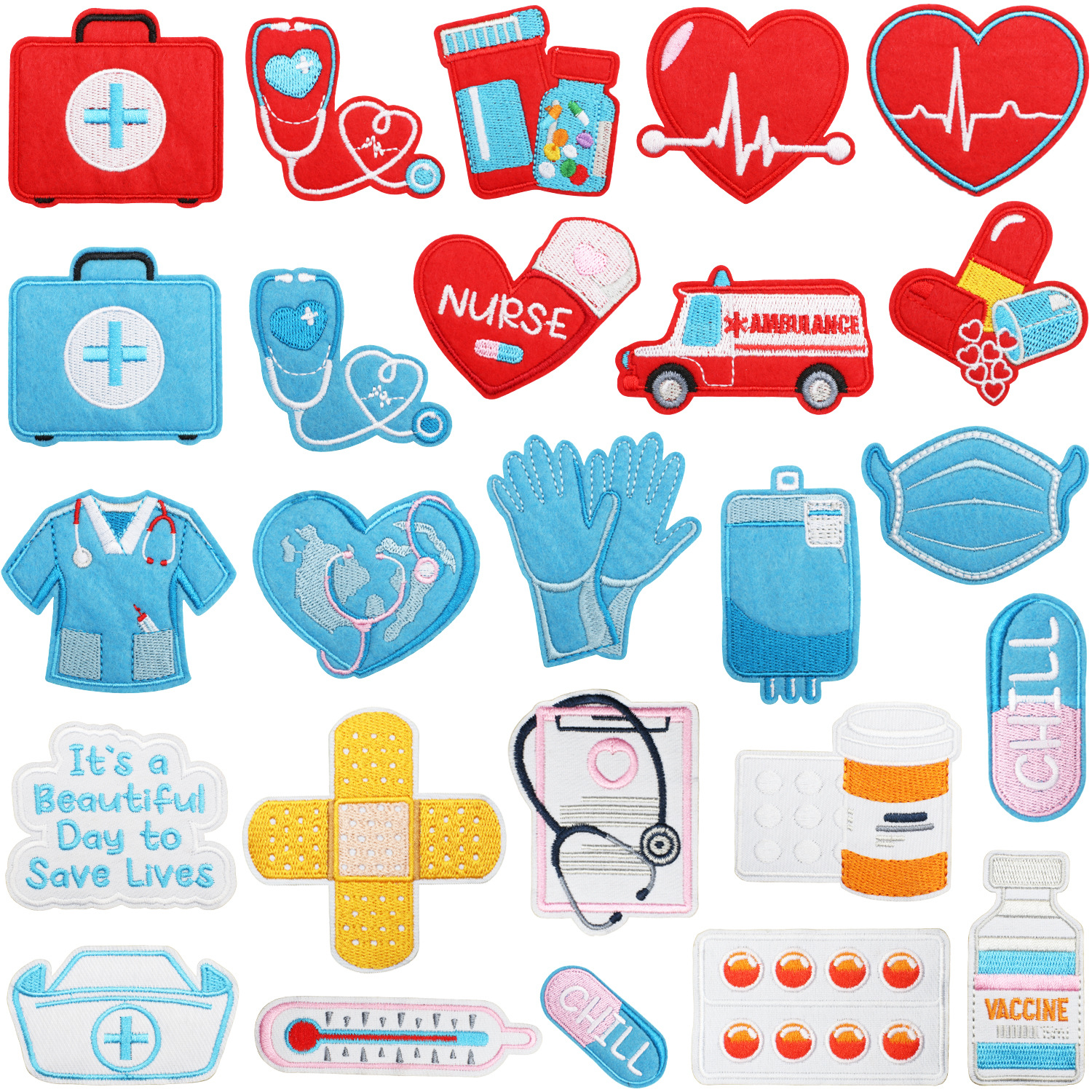 Iron on Patches cloth sticker cartoon decorative patch sticker ambulance Iron on Patches label ironing