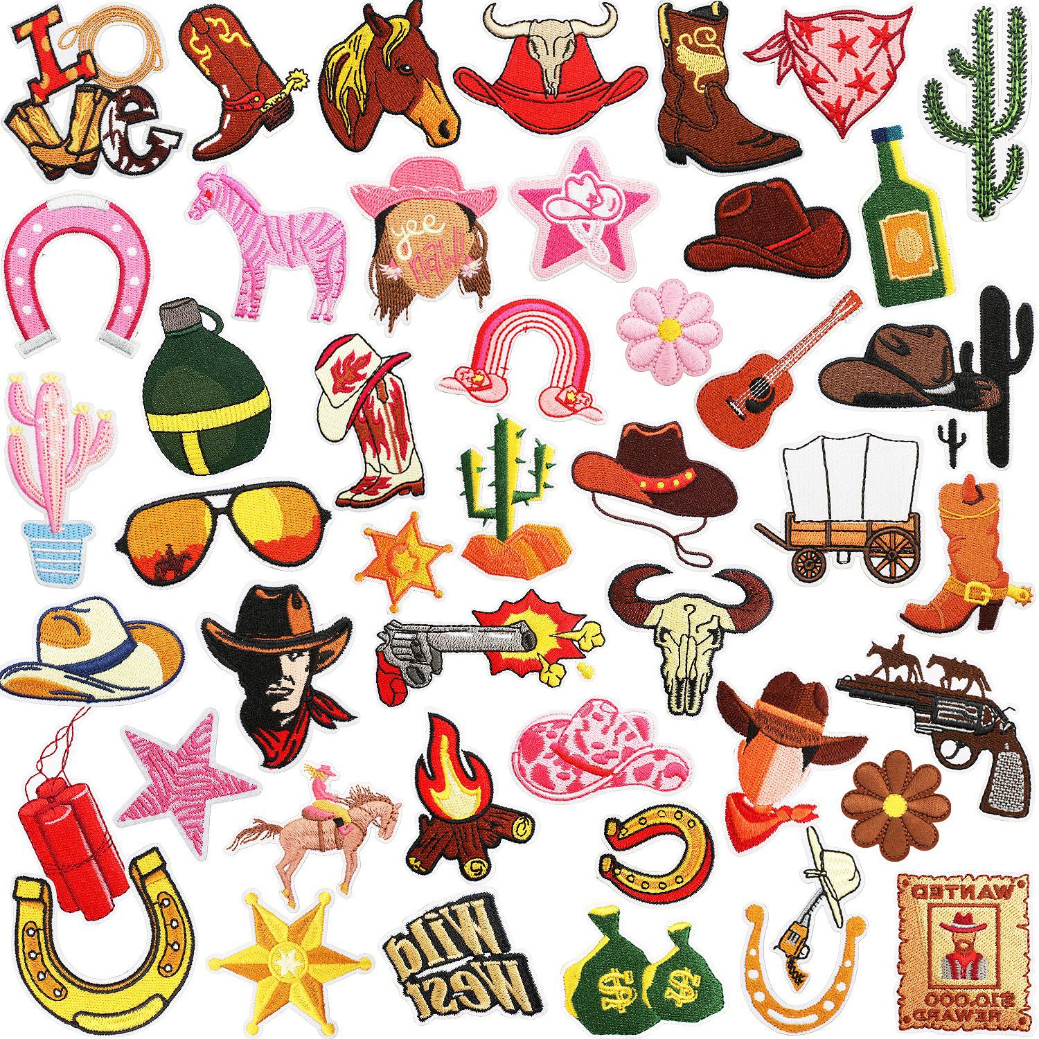 Western Denim Ironing Cloth Sticker Bag Jacket Decorative Iron on Patches Label Revolver Patch Sticker Stallion Zhang Zai