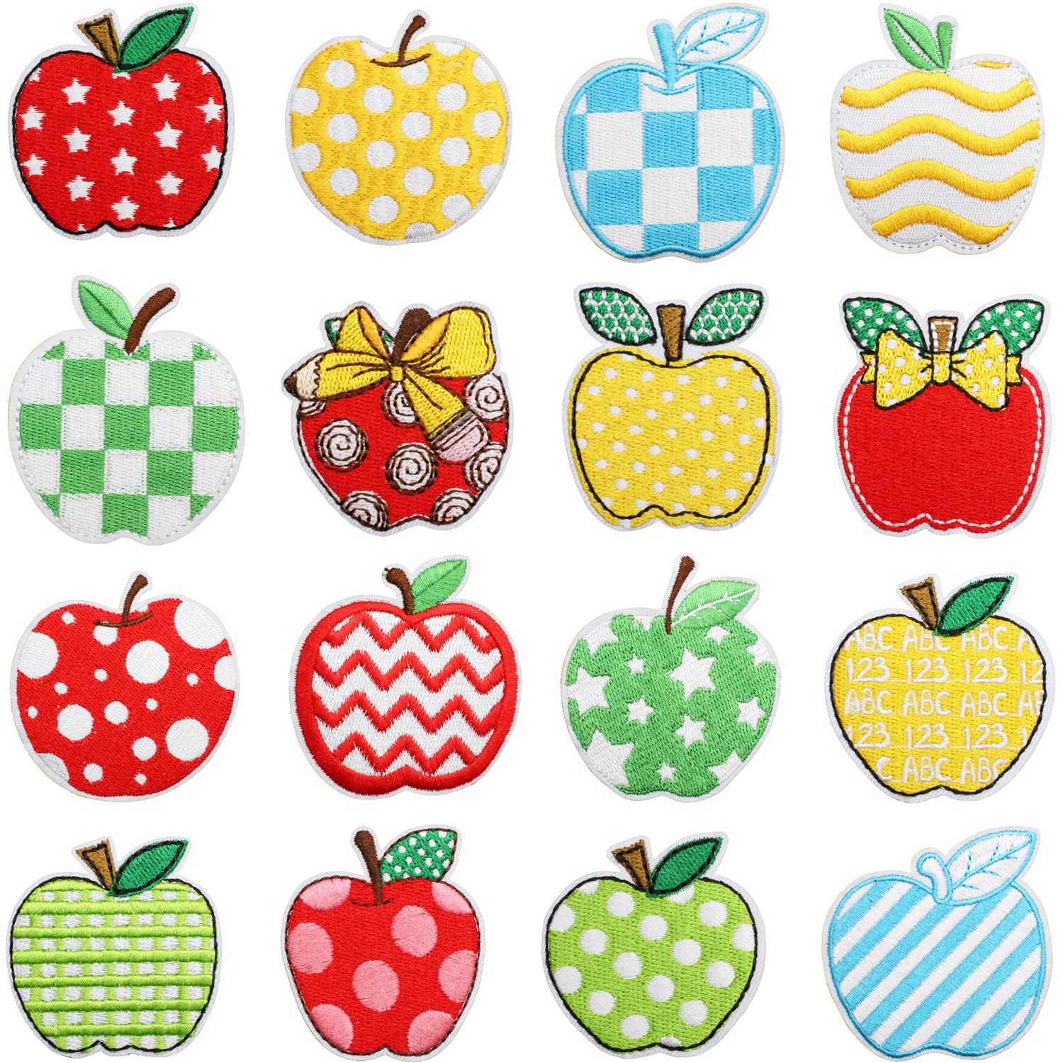Art apple Iron on Patches cloth sticker striped dot apple pattern fruit Iron on Patches label bag decorative colored fruit