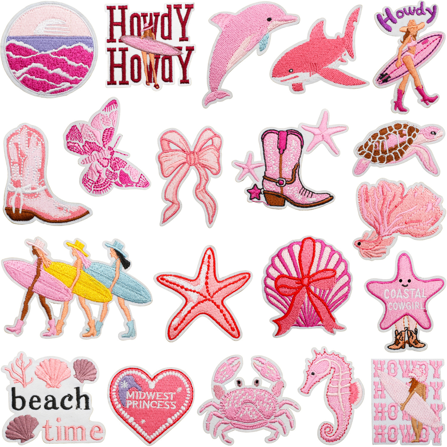Pink theme Iron on Patches cloth sticker surf girl patch sticker dolphin shark Iron on Patches chapter boy crab Iron on Patches label ironing