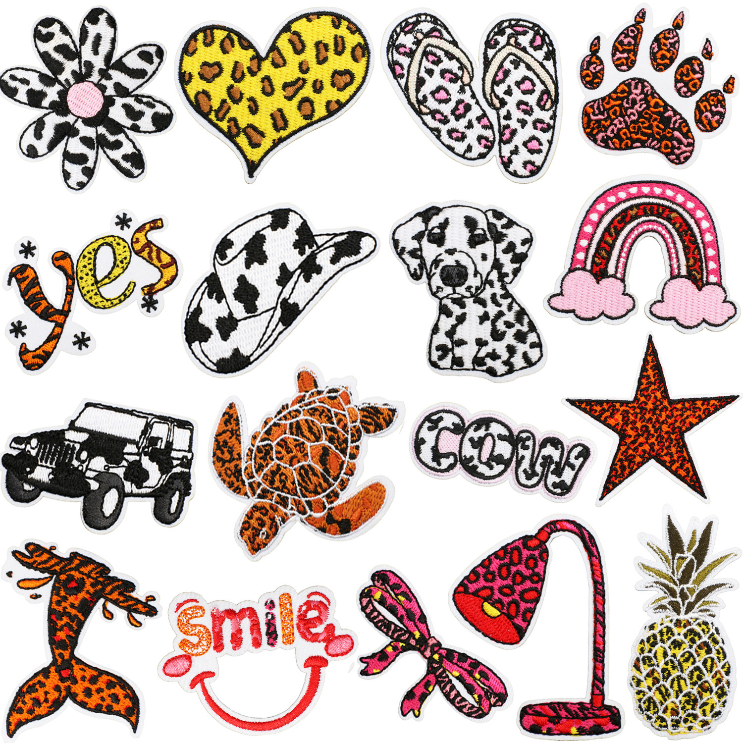leopard print art Iron on Patches cloth sticker cow print off-road vehicle Iron on Patches label cartoon slippers patch sticker dress Iron on Patches piece