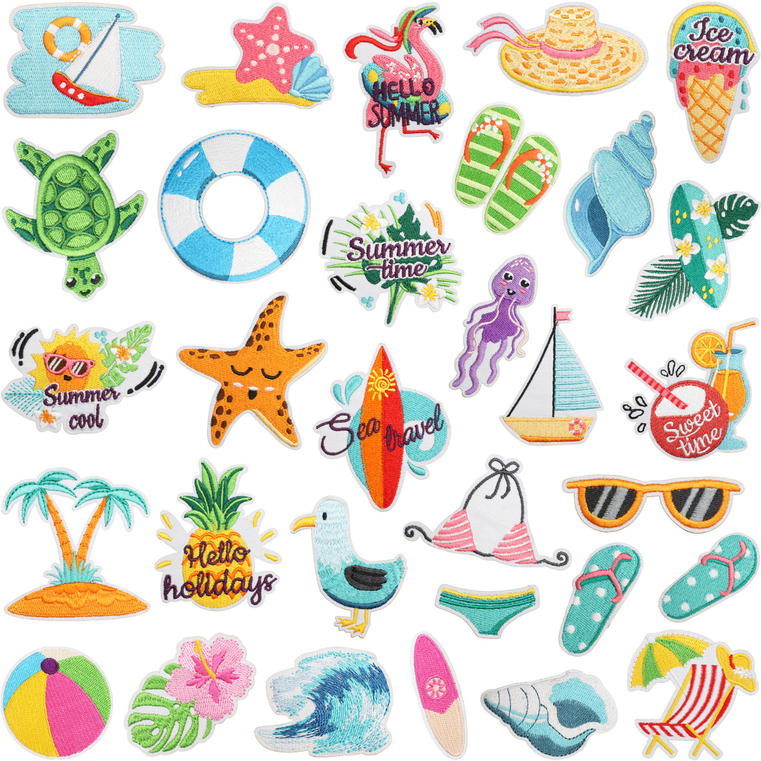Fruit Tea Iron on Patches Chapter Hawaiian Vacation Theme Iron on Patches Cloth Sticker Clothes Decoration Beach Swimming Ring Patch Sticker