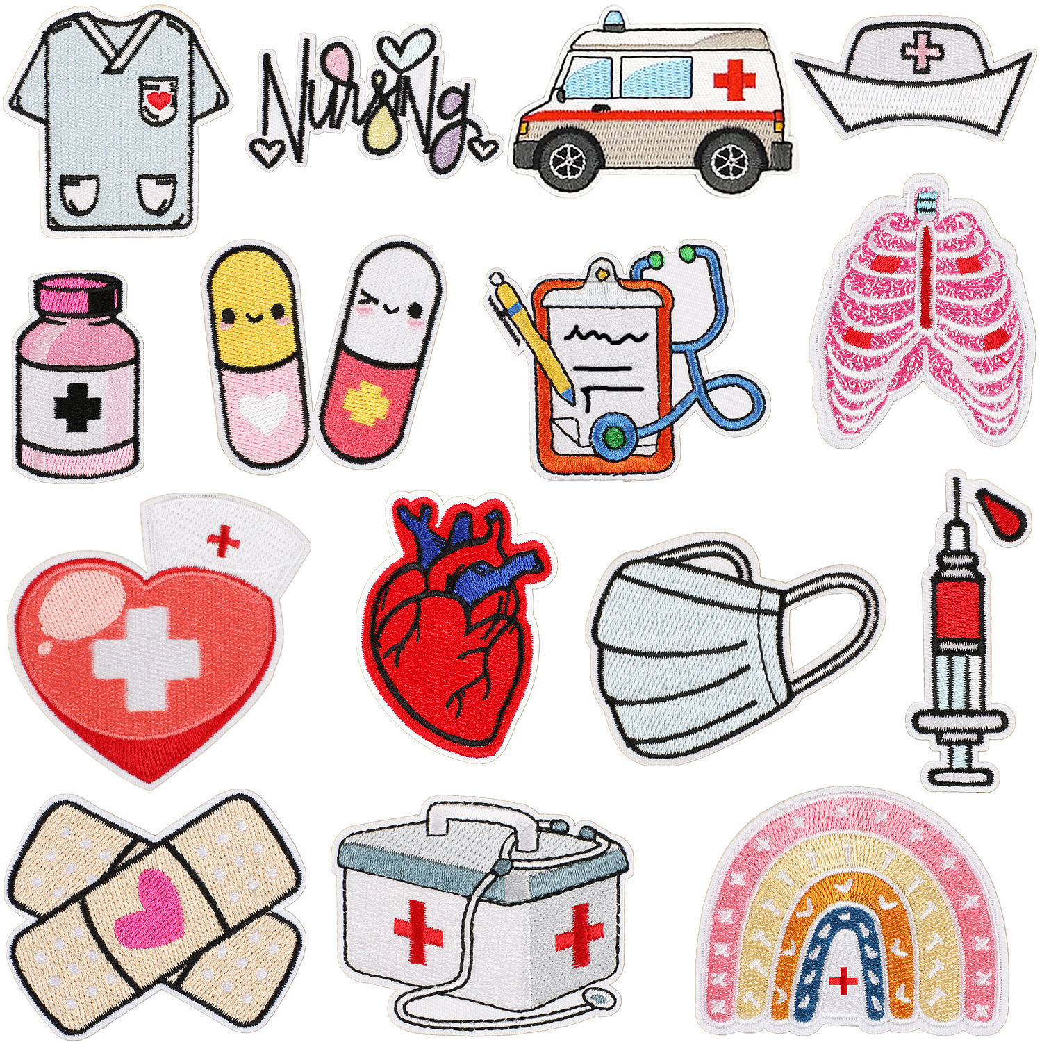 medical supplies Iron on Patches cloth sticker cartoon ambulance nurse hat patch sticker mask Iron on Patches stamp