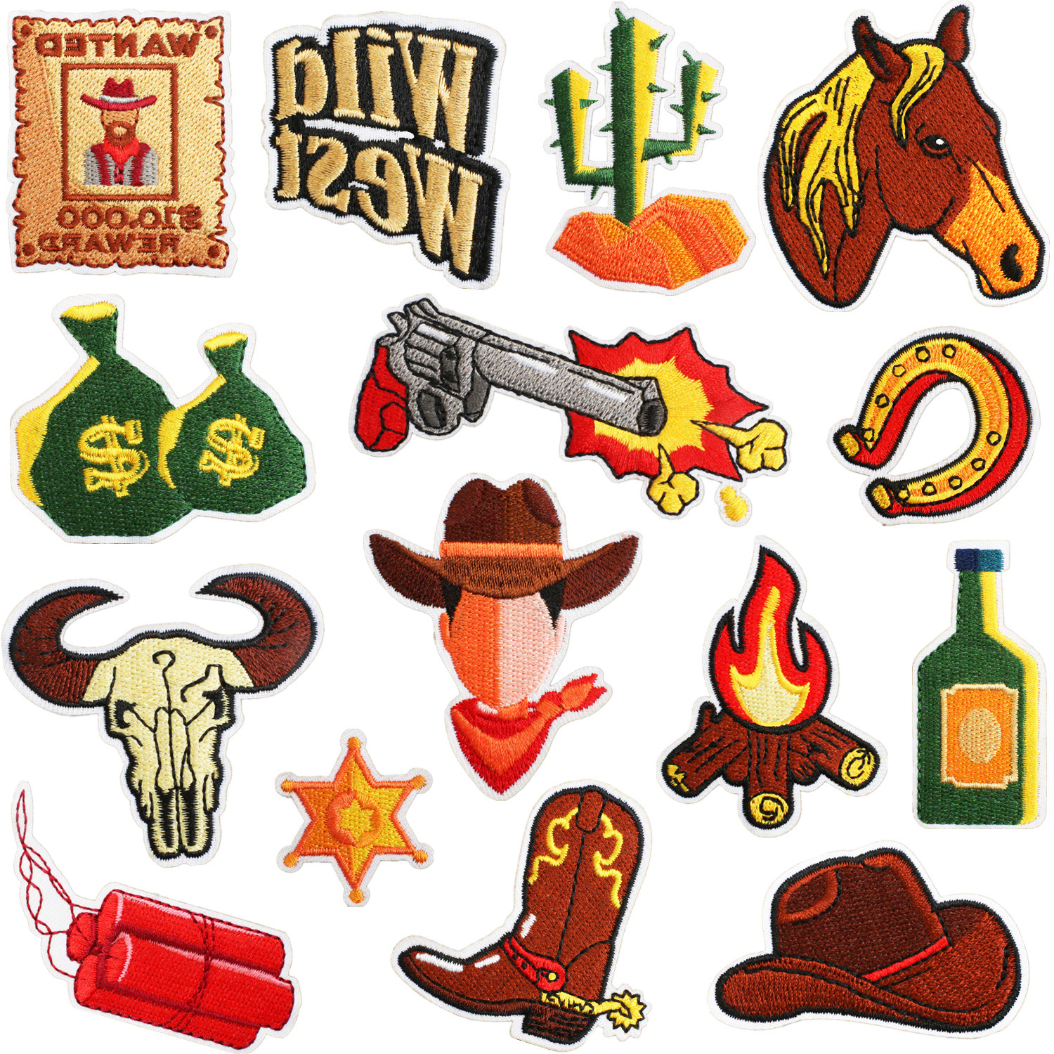 Western Denim Iron on Patches Cloth Sticker Clothes Decorative Patch Sticker Denim Hat Sticker Revolver Ironing