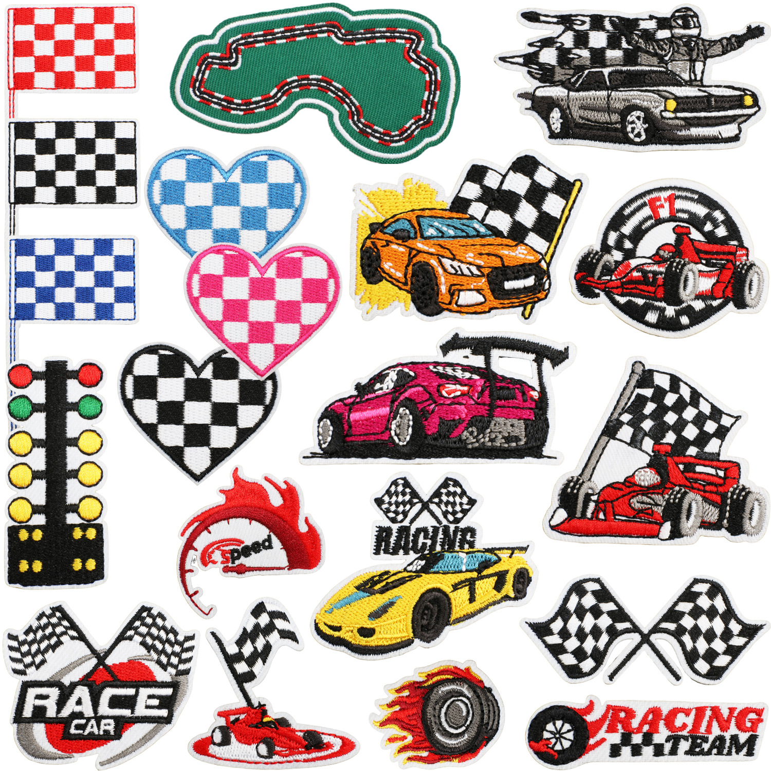 F1 racing track Iron on Patches cloth sticker competition flag decoration patch sticker signal light sports car Iron on Patches label
