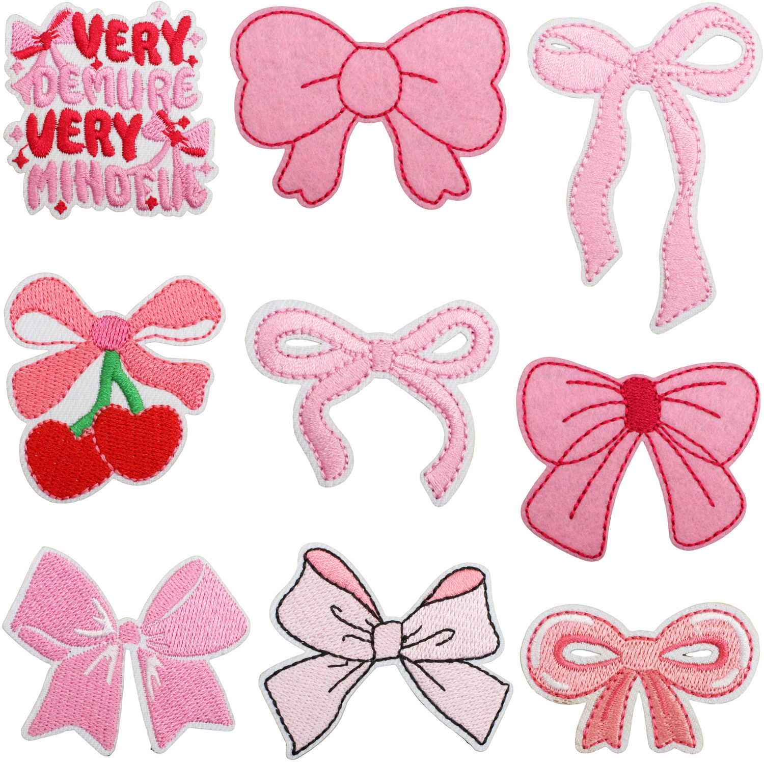 Cherry bow Iron on Patches cloth sticker hairpin decorative bow patch sticker bag embellished with pink ribbon Iron on Patches label